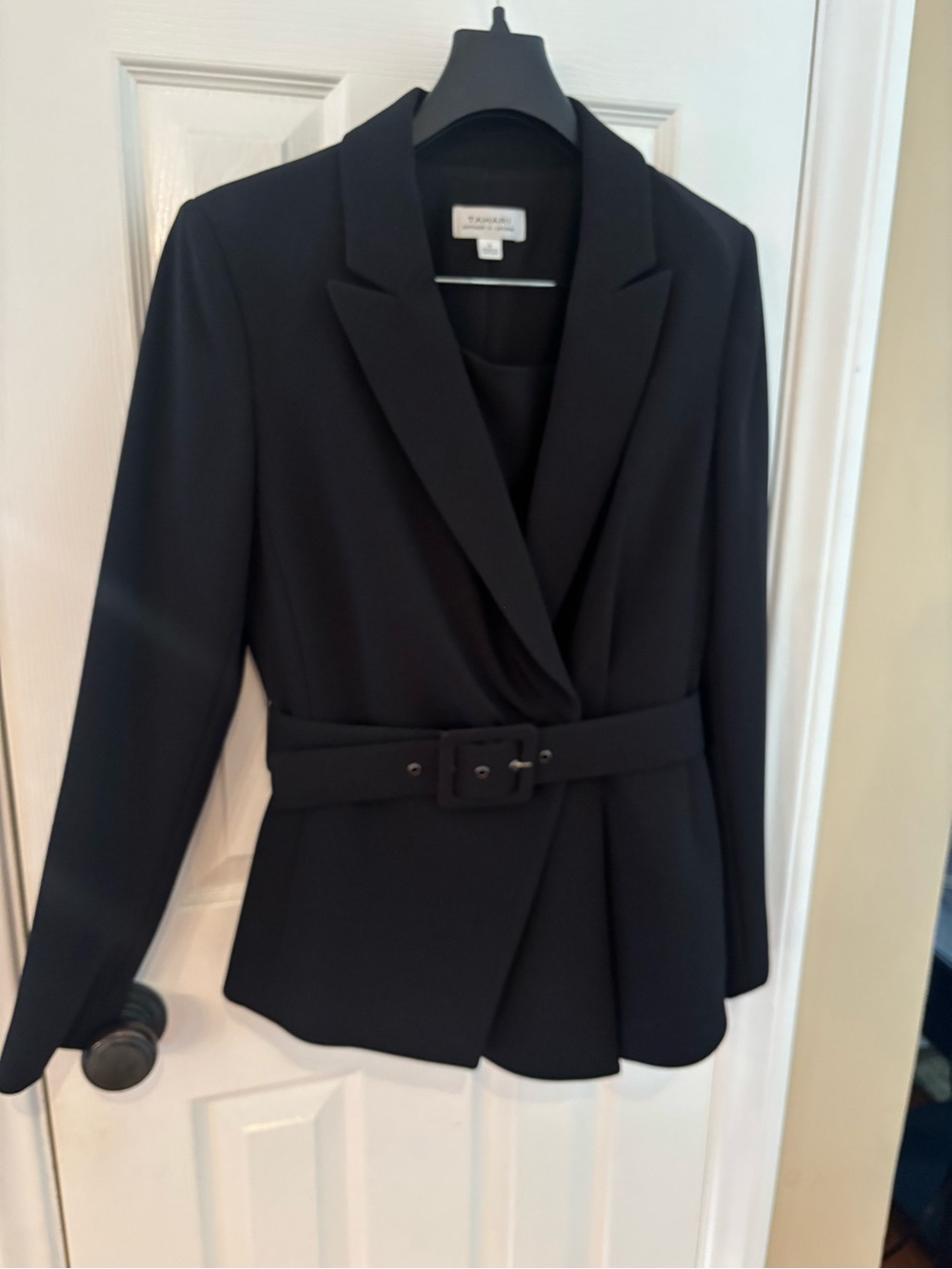 Tahari Black Belted Wrap Blazer , 2 piece with zip up skirt. Never worn